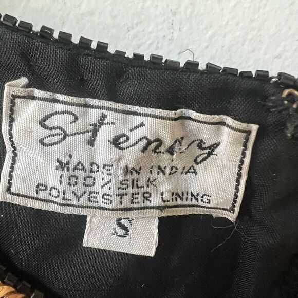 Stenay Women's Black & Gold Floral Sequin Beaded Short Sleeve Blouse Size Small - Picture 6 of 10